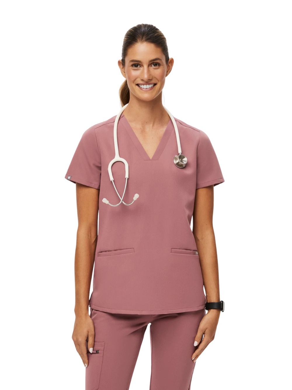 FIGS Casma Three-Pocket V-Neck Scrub Top Size XS Dusty Rose